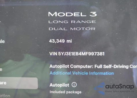 2021 Tesla Model 3 from USA, damaged, VIN 5YJ3E1EB4MF997381